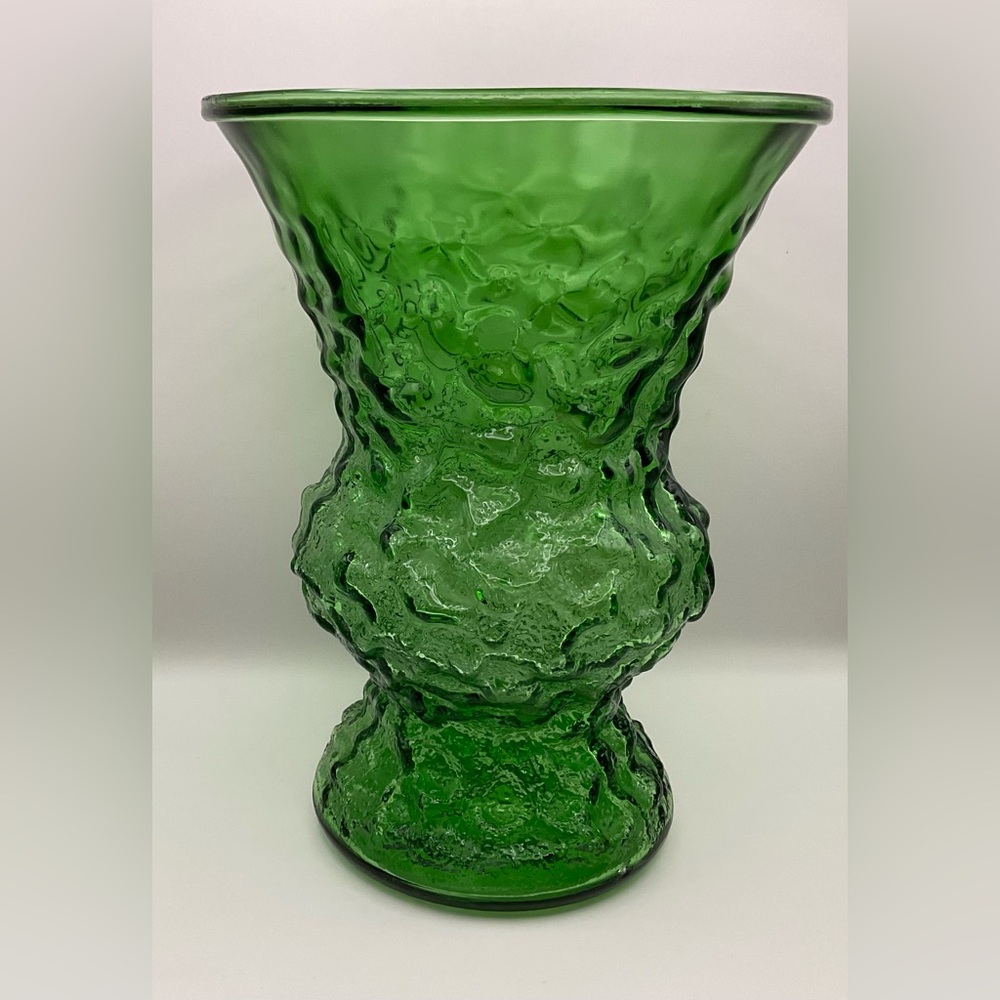 Vintage EO Brody Emerald Green Crinkle Indiana Glass Vase/Planter 10" - Avocado